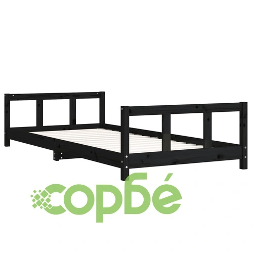 Рамка за детско легло, черна, 90x200 см, масивно борово дърво ➤ топ цена ➤ sorbe.bg