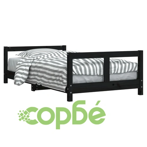 Рамка за детско легло черна 80x160 см масивно борово дърво ➤ топ цена ➤ sorbe.bg