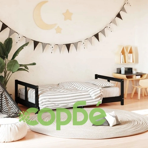 Рамка за детско легло черна 80x160 см масивно борово дърво ➤ топ цена ➤ sorbe.bg