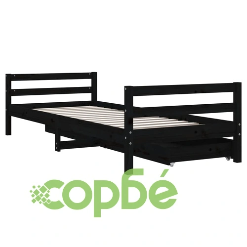 Рамка за детско легло с чекмеджета, черно, 80x200 см, чам масив ➤ топ цена ➤ sorbe.bg