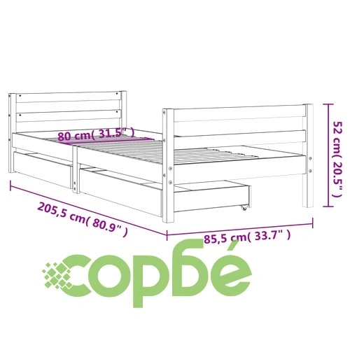 Рамка за детско легло с чекмеджета, черно, 80x200 см, чам масив ➤ топ цена ➤ sorbe.bg