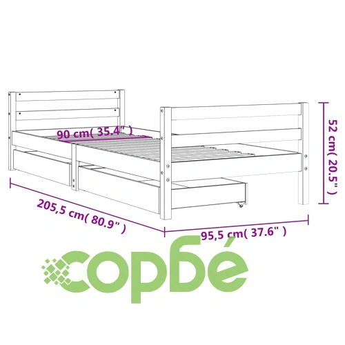 Рамка за детско легло с чекмеджета 90x200 см масивно дърво бор ➤ топ цена ➤ sorbe.bg