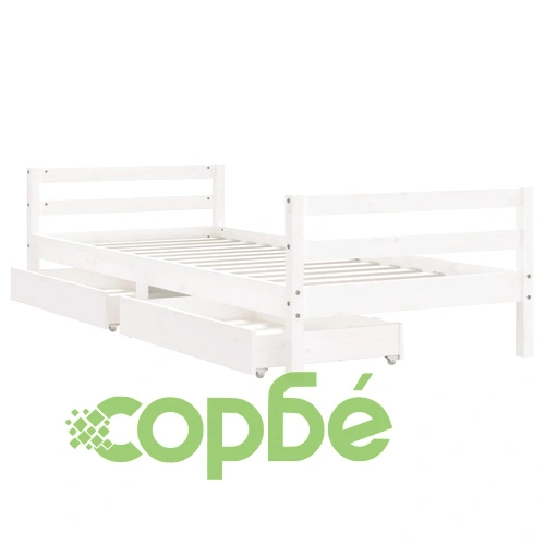 Рамка за детско легло с чекмеджета, бяла, 90x200 см, бор масив ➤ топ цена ➤ sorbe.bg