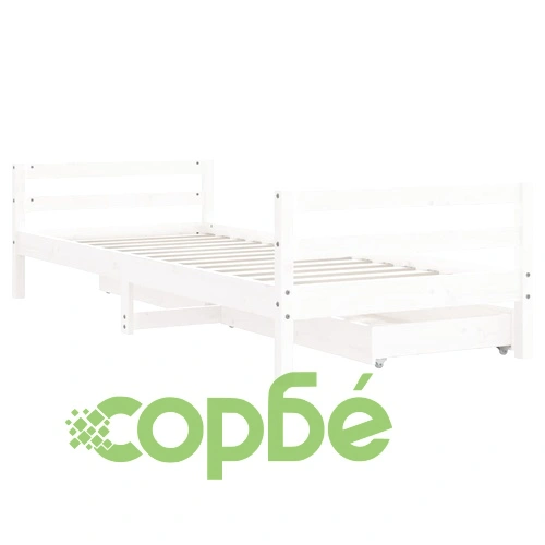 Рамка за детско легло с чекмеджета, бяла, 90x200 см, бор масив ➤ топ цена ➤ sorbe.bg