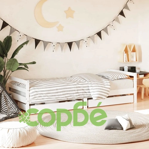 Рамка за детско легло с чекмеджета, бяла, 90x200 см, бор масив ➤ топ цена ➤ sorbe.bg