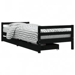 Рамка за детско легло с чекмеджета черна 90x200 см бор масив