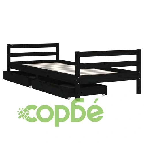Рамка за детско легло с чекмеджета черна 90x200 см бор масив ➤ топ цена ➤ sorbe.bg