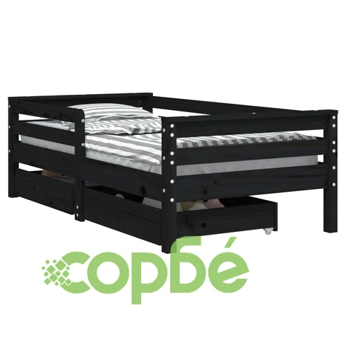 Рамка за детско легло с чекмеджета, черна, 70x140 см, бор масив ➤ топ цена ➤ sorbe.bg