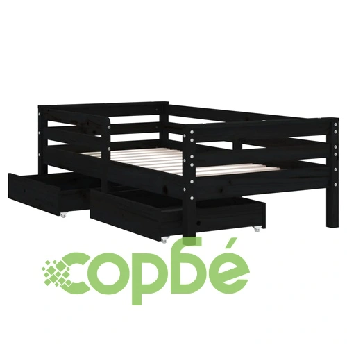 Рамка за детско легло с чекмеджета, черна, 70x140 см, бор масив ➤ топ цена ➤ sorbe.bg