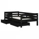 Рамка за детско легло с чекмеджета, черна, 70x140 см, бор масив