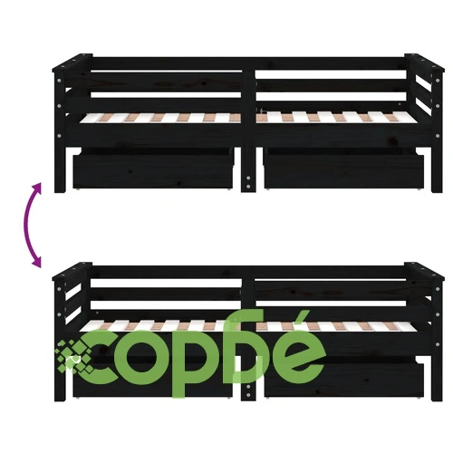 Рамка за детско легло с чекмеджета, черна, 70x140 см, бор масив ➤ топ цена ➤ sorbe.bg