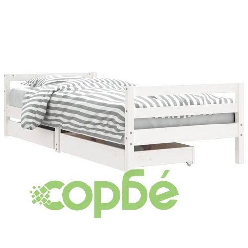 Детска рамка за легло с чекмеджета, бяла, 90x190 см, бор масив ➤ топ цена ➤ sorbe.bg