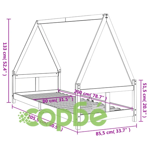 Рамка за детско легло 80x200 см масивна борова дървесина ➤ топ цена ➤ sorbe.bg