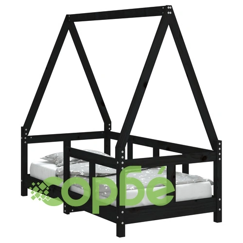 Рамка за детско легло черна 70x140 см масивна борова дървесина ➤ топ цена ➤ sorbe.bg