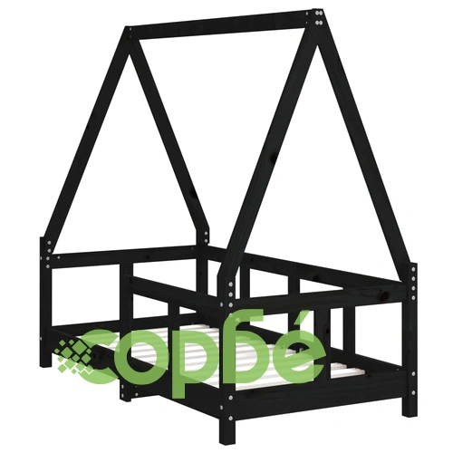 Рамка за детско легло черна 70x140 см масивна борова дървесина ➤ топ цена ➤ sorbe.bg