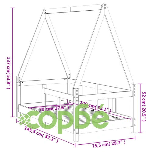 Рамка за детско легло черна 70x140 см масивна борова дървесина ➤ топ цена ➤ sorbe.bg