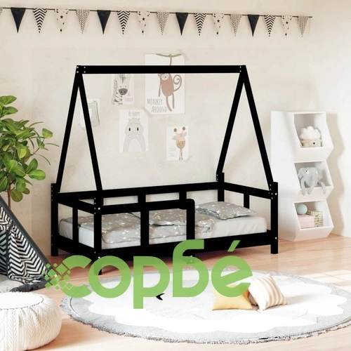 Рамка за детско легло черна 70x140 см масивна борова дървесина ➤ топ цена ➤ sorbe.bg