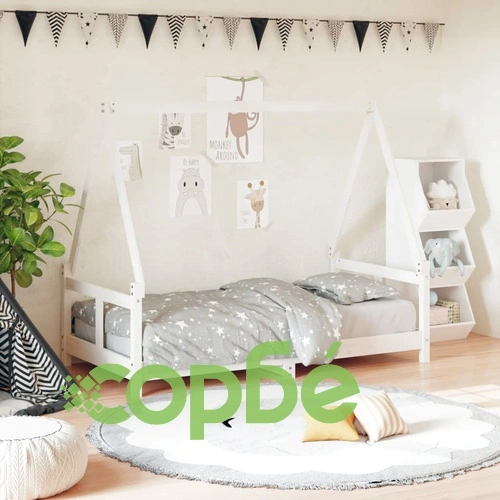 Детска рамка за легло бяла 80x160 см масивна борова дървесина ➤ топ цена ➤ sorbe.bg