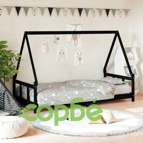 Детска рамка за легло, черна, 90x190 см, бор масив ➤ топ цена ➤ sorbe.bg