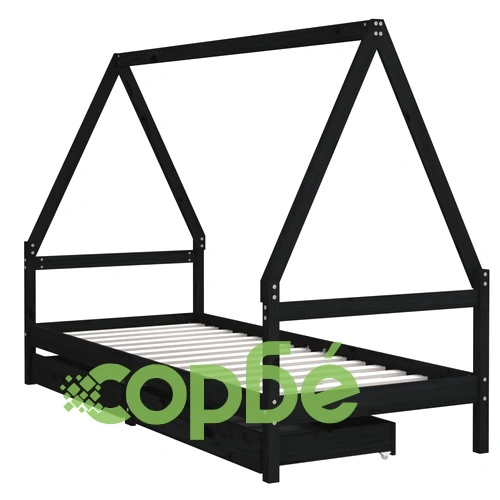 Рамка за детско легло с чекмеджета, черно, 80x200 см, чам масив ➤ топ цена ➤ sorbe.bg