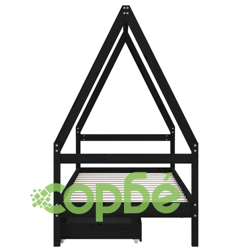 Рамка за детско легло с чекмеджета, черно, 80x200 см, чам масив ➤ топ цена ➤ sorbe.bg