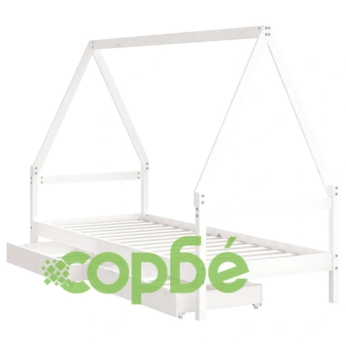 Рамка за детско легло с чекмеджета, бяла, 90x200 см, бор масив ➤ топ цена ➤ sorbe.bg