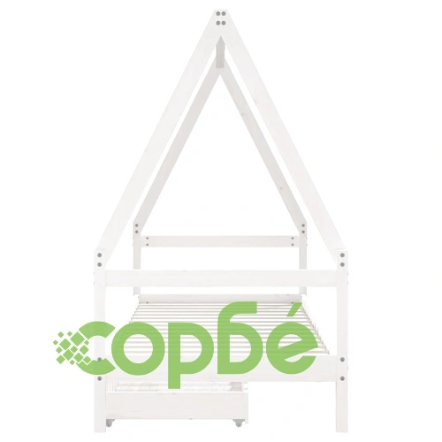 Рамка за детско легло с чекмеджета, бяла, 90x200 см, бор масив ➤ топ цена ➤ sorbe.bg