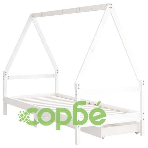 Рамка за детско легло с чекмеджета, бяла, 90x200 см, бор масив ➤ топ цена ➤ sorbe.bg