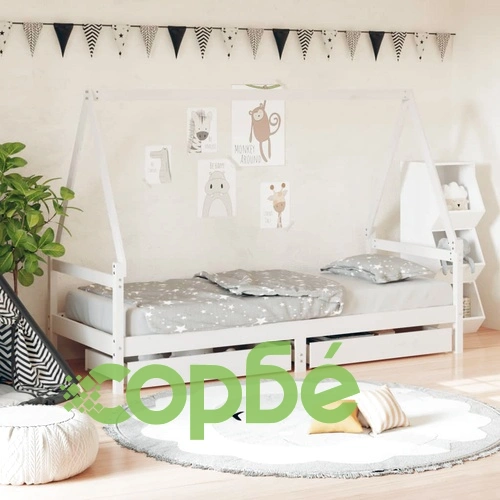 Рамка за детско легло с чекмеджета, бяла, 90x200 см, бор масив ➤ топ цена ➤ sorbe.bg