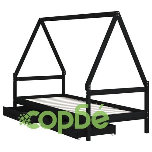 Рамка за детско легло с чекмеджета черна 90x200 см бор масив ➤ топ цена ➤ sorbe.bg