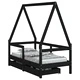 Рамка за детско легло с чекмеджета, черна, 70x140 см, бор масив 