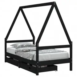 Рамка за детско легло с чекмеджета, черно, 80x160 см, чам масив
