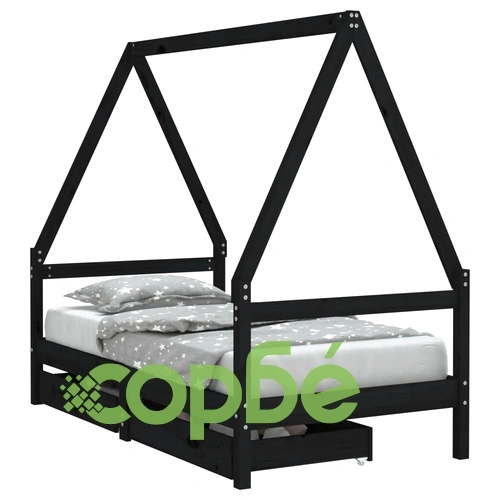 Рамка за детско легло с чекмеджета, черно, 80x160 см, чам масив ➤ топ цена ➤ sorbe.bg