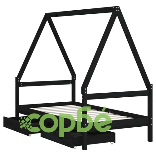 Рамка за детско легло с чекмеджета, черно, 80x160 см, чам масив ➤ топ цена ➤ sorbe.bg