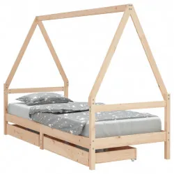 Детска рамка за легло с чекмеджета, 90x190 см, бор масив