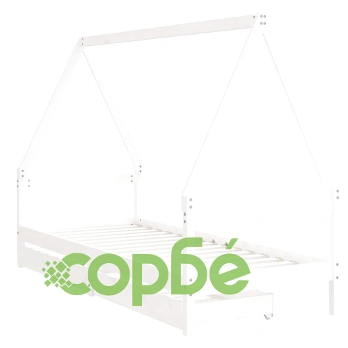Детска рамка за легло с чекмеджета, бяла, 90x190 см, бор масив ➤ топ цена ➤ sorbe.bg