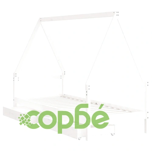 Детска рамка за легло с чекмеджета, бяла, 90x190 см, бор масив ➤ топ цена ➤ sorbe.bg