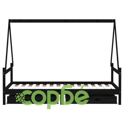 Детска рамка за легло с чекмеджета, черна, 90x190 см, бор масив ➤ топ цена ➤ sorbe.bg