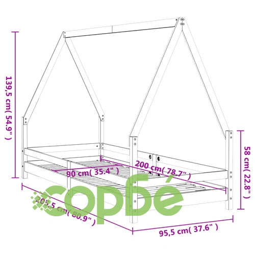 Рамка за детско легло, черна, 90x200 см, масивно борово дърво ➤ топ цена ➤ sorbe.bg