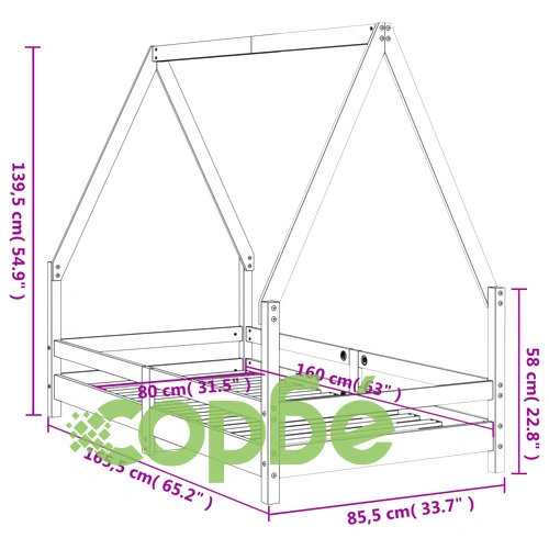 Рамка за детско легло 80x160 см масивна борова дървесина ➤ топ цена ➤ sorbe.bg