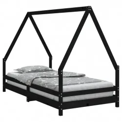 Детска рамка за легло, черна, 90x190 см, бор масив