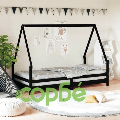 Детска рамка за легло, черна, 90x190 см, бор масив  ➤ топ цена ➤ sorbe.bg