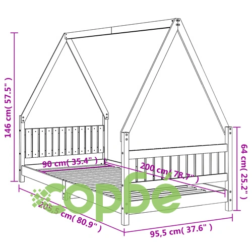 Рамка за детско легло, 90x200 см, масивна чамова дървесина ➤ топ цена ➤ sorbe.bg