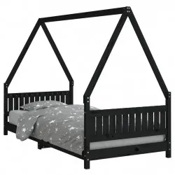 Рамка за детско легло, черна, 90x200 см, масивно борово дърво