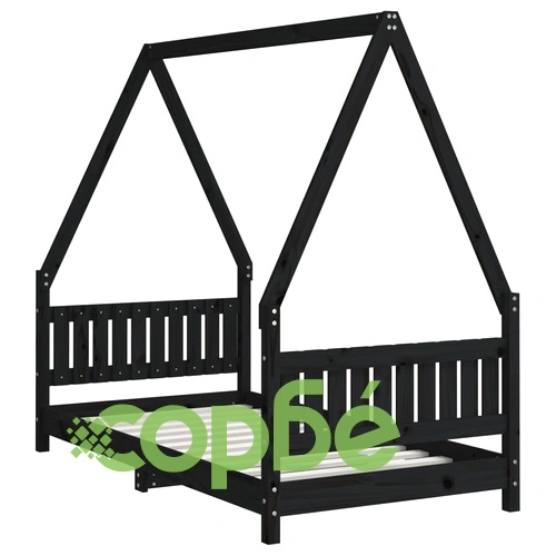 Рамка за детско легло черна 80x160 см масивно борово дърво ➤ топ цена ➤ sorbe.bg