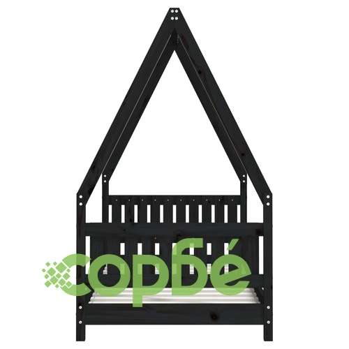 Рамка за детско легло черна 80x160 см масивно борово дърво ➤ топ цена ➤ sorbe.bg