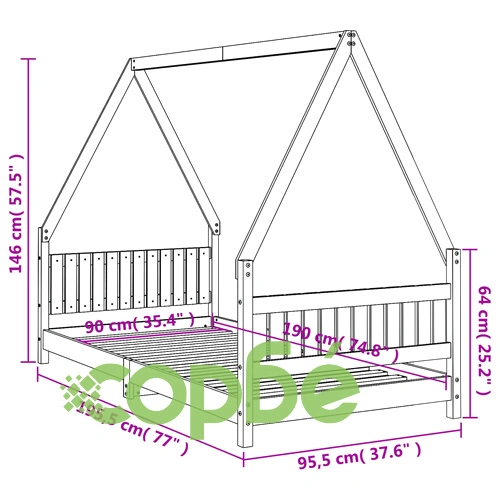 Детска рамка за легло, черна, 90x190 см, бор масив ➤ топ цена ➤ sorbe.bg