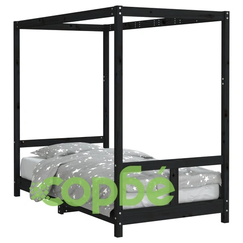 Рамка за детско легло черна 80x160 см масивно борово дърво ➤ топ цена ➤ sorbe.bg