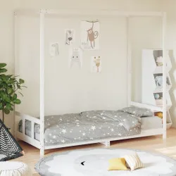 Рамка за детско легло бяла 90x200 см масивна борова дървесина