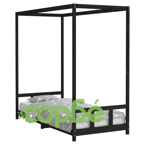 Рамка за детско легло, черна, 90x200 см, масивно борово дърво ➤ топ цена ➤ sorbe.bg